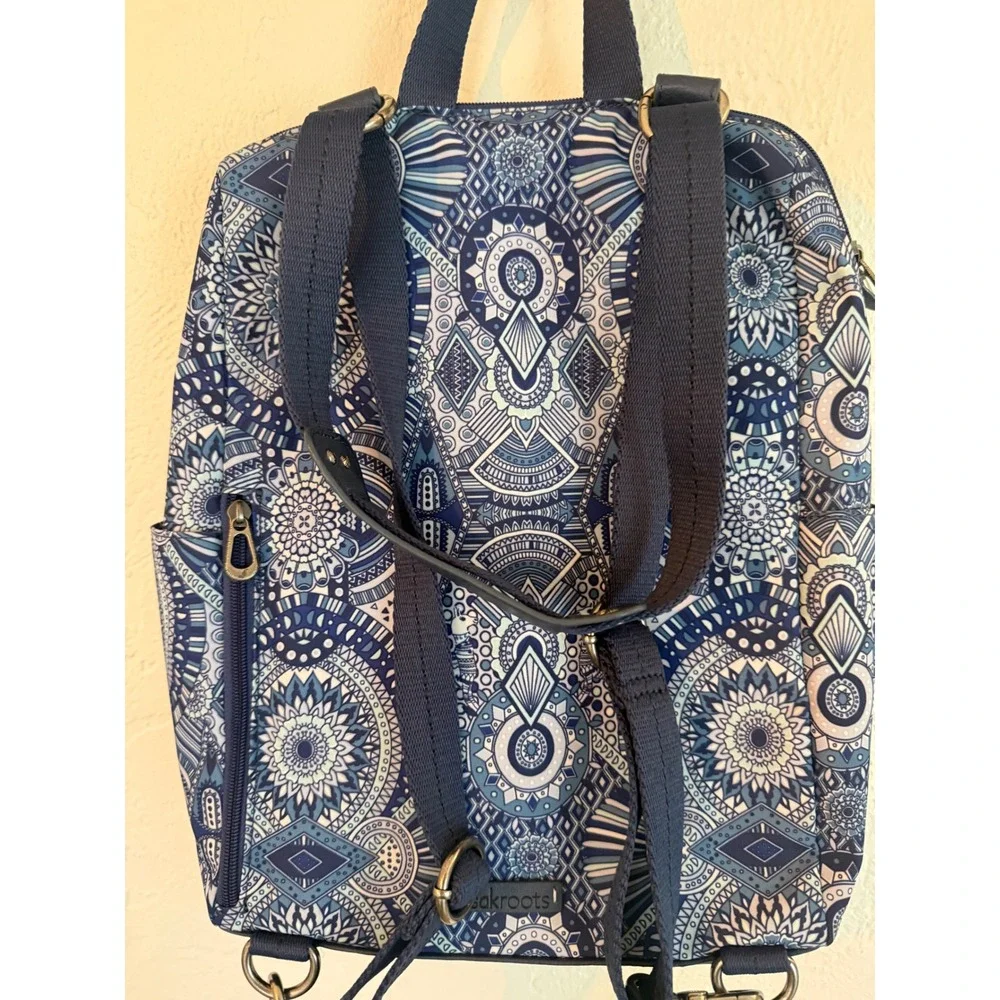 Sakroots Navy White Loyola Blue Wonderlust Geometric Backpack Boho Travel School
